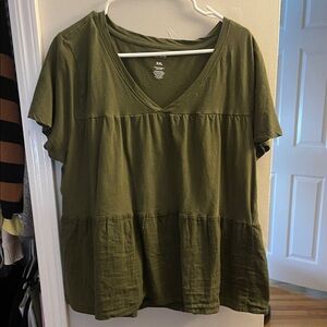 Casual Olive Short Sleeve Women's Top